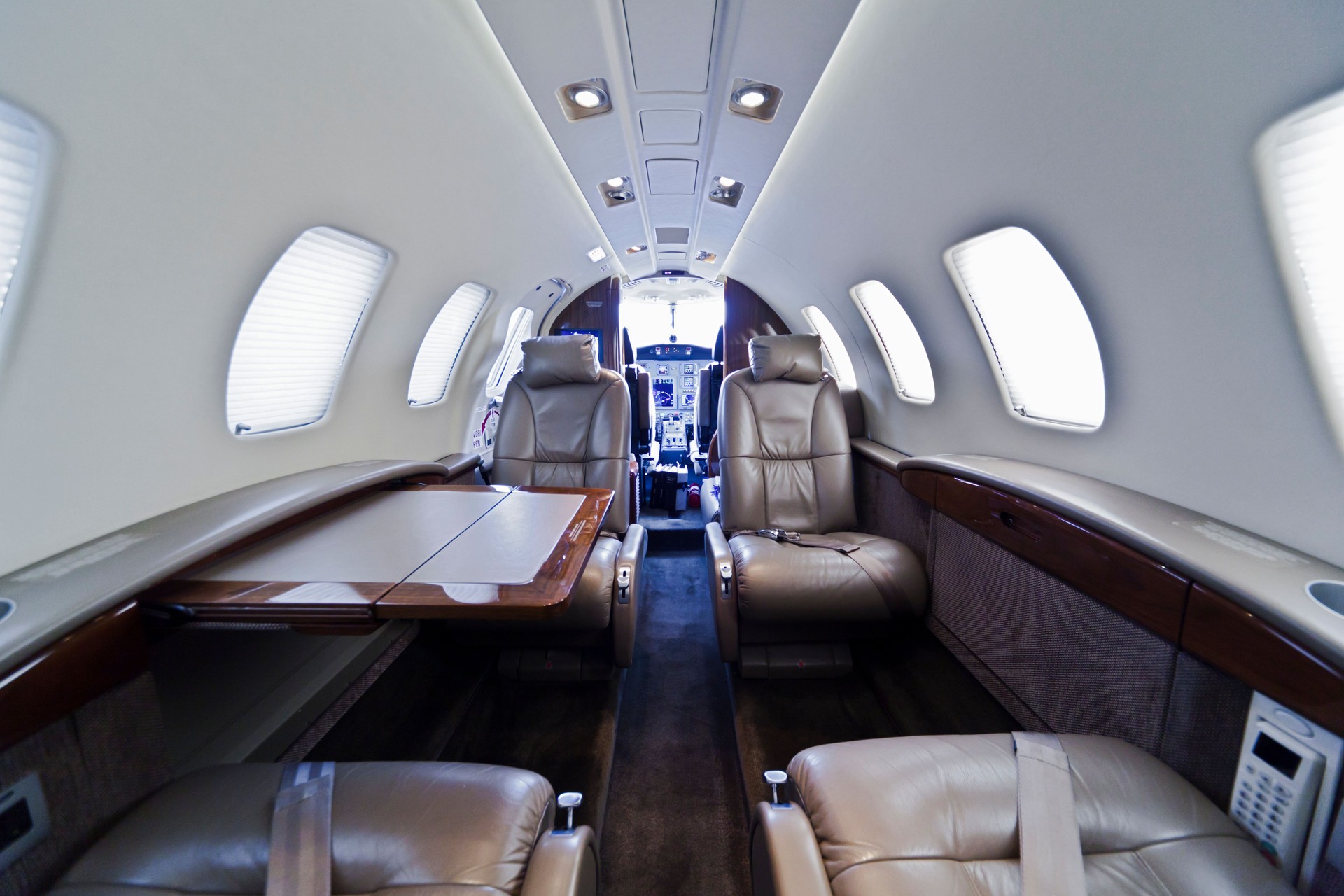 A modern private business jet interior